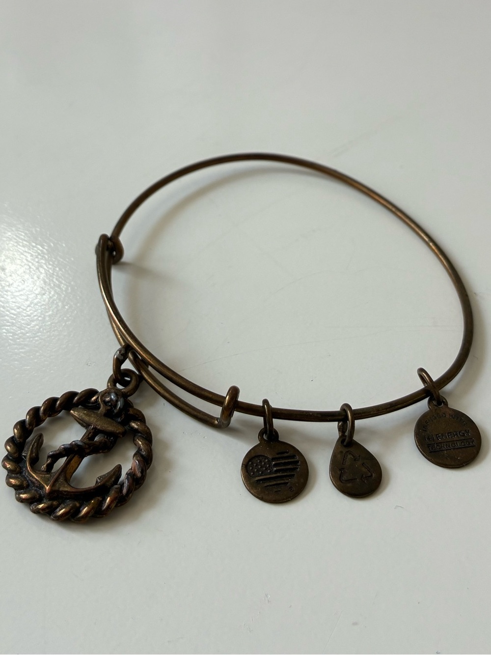 Alex and Ani Anchor Nautical Charm Expandable Bangle Bracelet Brass Tone